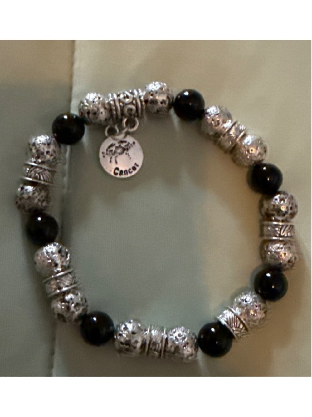 Women's Unbranded Cancer Zodiac Charm Beaded Bracelet One Size Black Silver